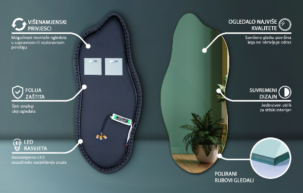 Nepravidelné zrcadlo s led osvětlením 35x80 cm