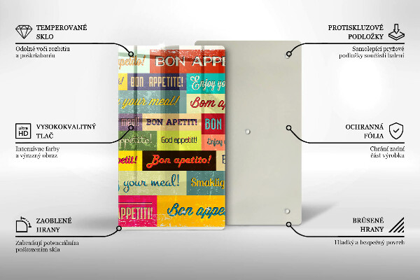 Skleněná krájecí deska Titulky Jazyky dobré chuti