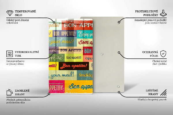 Skleněná krájecí deska Titulky Jazyky dobré chuti