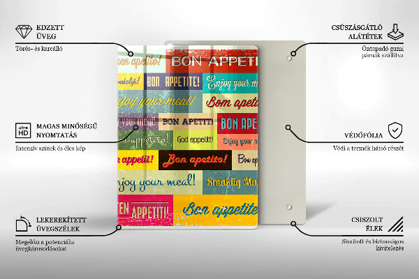 Skleněná krájecí deska Titulky Jazyky dobré chuti