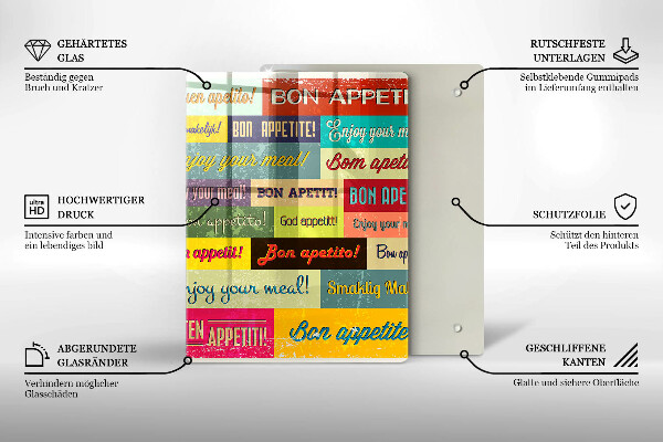 Skleněná krájecí deska Titulky Jazyky dobré chuti