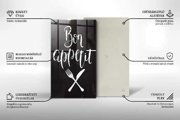 Skleněné krájecí prkénko Bon appetit nápis