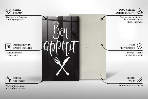 Skleněné krájecí prkénko Bon appetit nápis