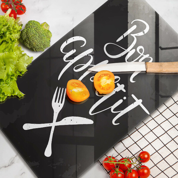 Skleněné krájecí prkénko Bon appetit nápis