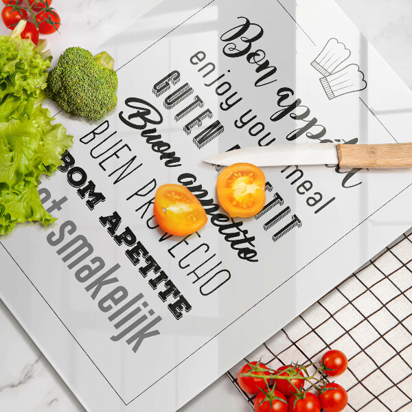 Skleněné krájecí prkénko Kuchyň nápis říká