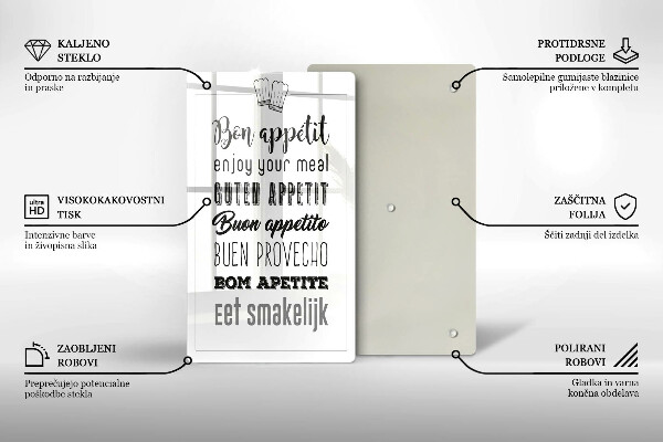 Skleněné krájecí prkénko Kuchyň nápis říká