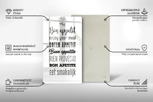 Skleněné krájecí prkénko Kuchyň nápis říká