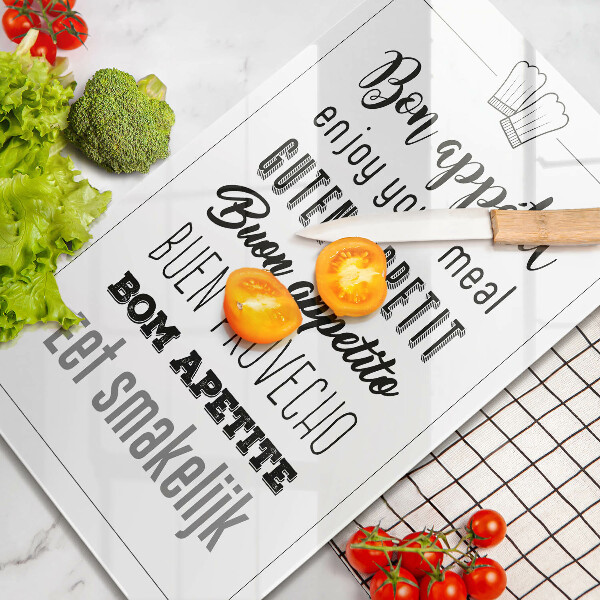 Skleněné krájecí prkénko Kuchyň nápis říká