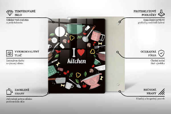 Skleněná krájecí deska I love kitchen