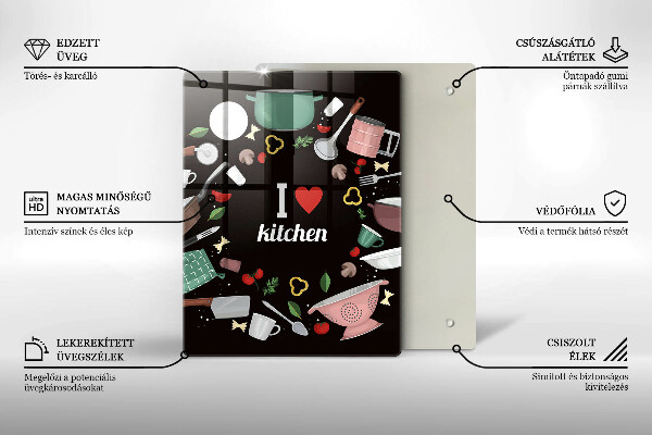 Skleněná krájecí deska I love kitchen