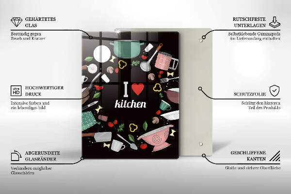 Skleněná krájecí deska I love kitchen