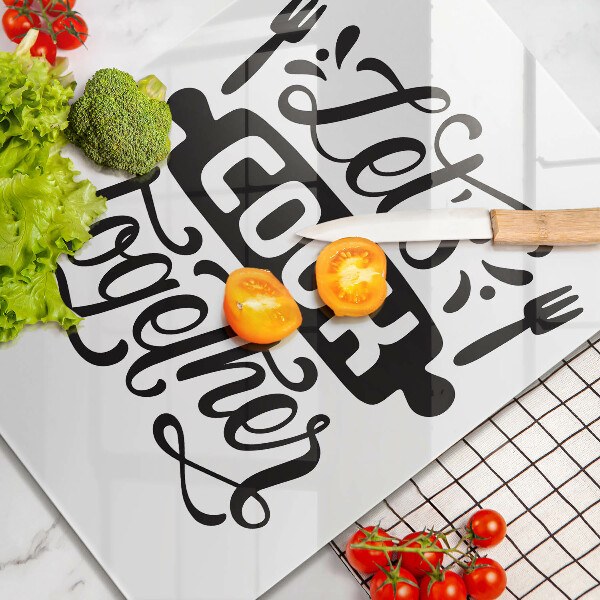 Skleněná krájecí deska Napis Let's cook together