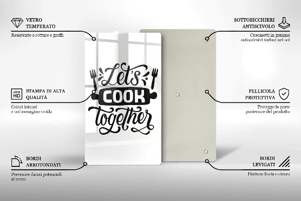 Skleněná krájecí deska Napis Let's cook together