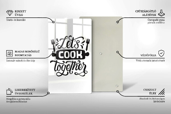 Skleněná krájecí deska Napis Let's cook together