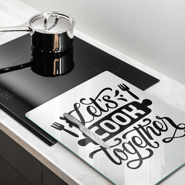 Skleněná krájecí deska Napis Let's cook together