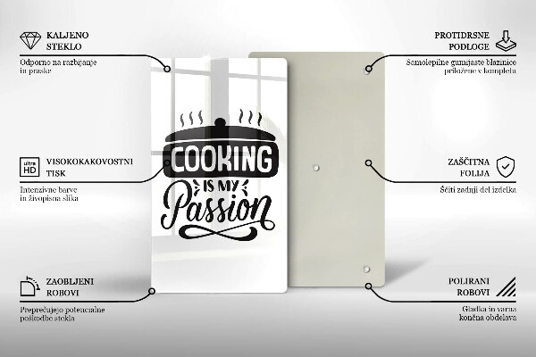 Skleněná krájecí deska Cooking is my passion