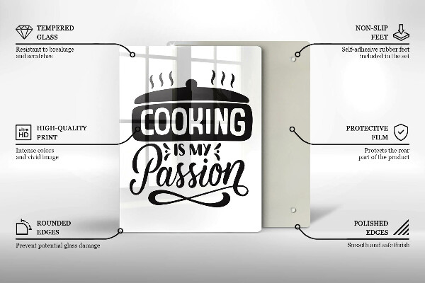 Skleněná krájecí deska Cooking is my passion