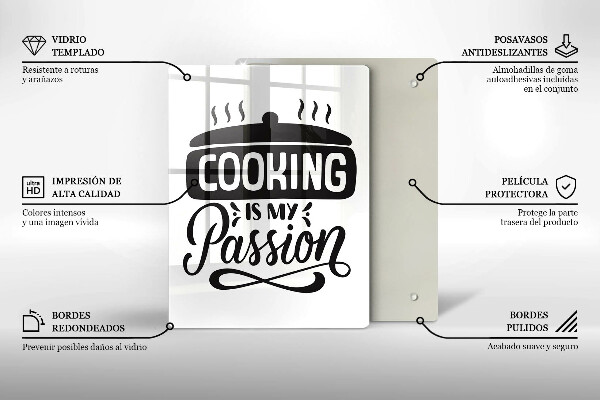 Skleněná krájecí deska Cooking is my passion