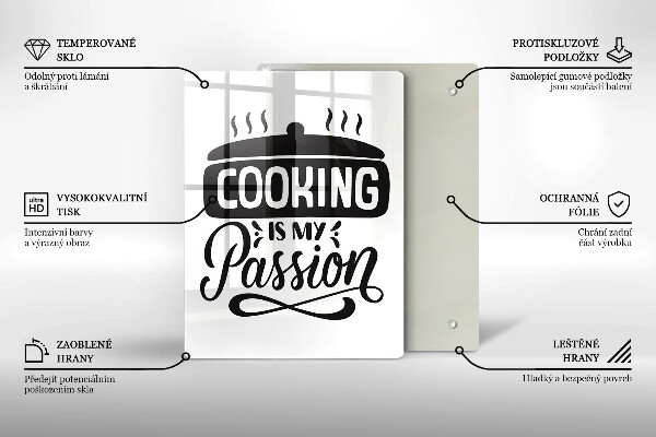 Skleněná krájecí deska Cooking is my passion