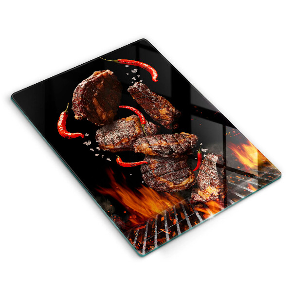Skleněné krájecí prkénko Maso na grilu