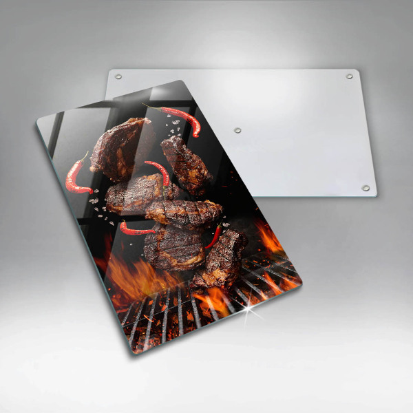 Skleněné krájecí prkénko Maso na grilu