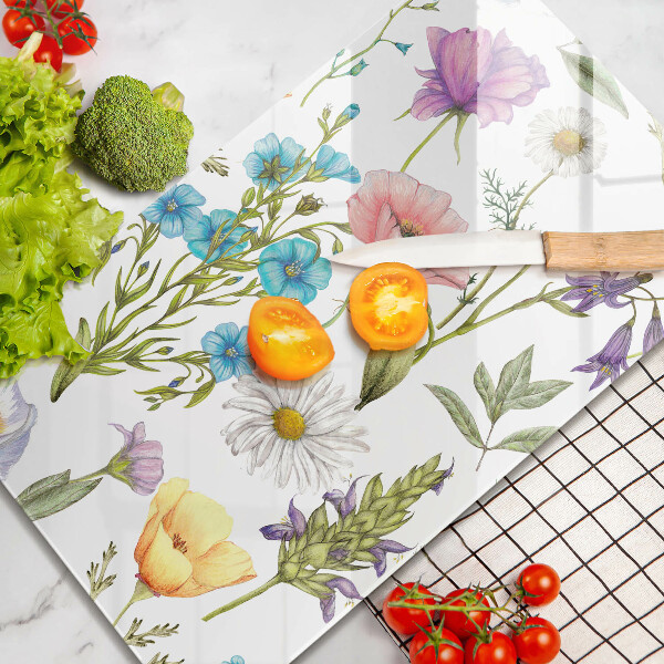 Skleněné krájecí prkénko Květiny ilustrace