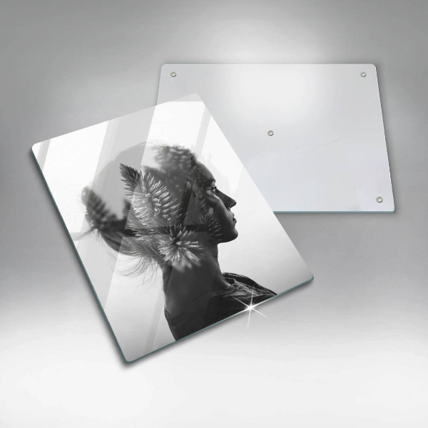 Skleněná krájecí deska Žena a les