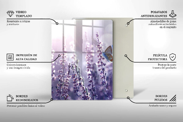 Skleněná krájecí deska Divoké květiny a motýl