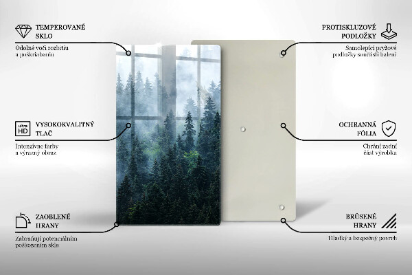 Skleněná krájecí deska Lesní stromy a mlha