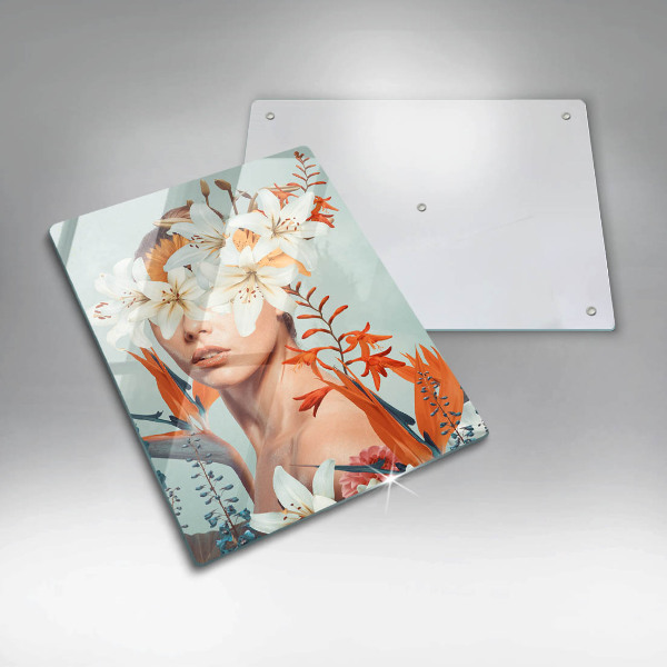 Skleněná krájecí deska Žena v květinách