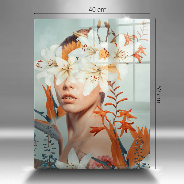 Skleněná krájecí deska Žena v květinách