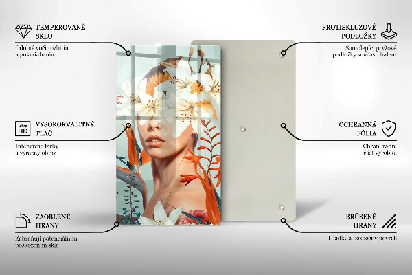 Skleněná krájecí deska Žena v květinách