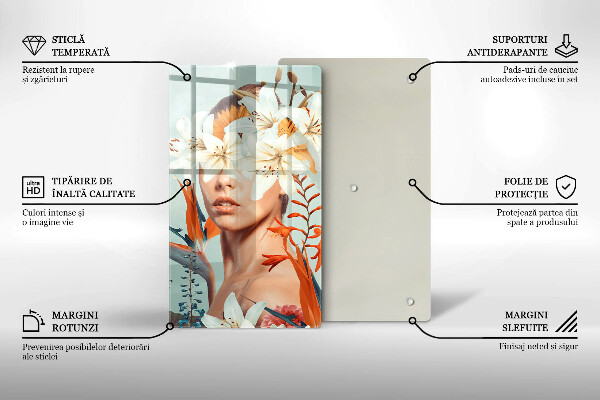 Skleněná krájecí deska Žena v květinách