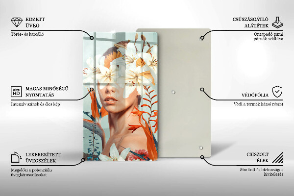 Skleněná krájecí deska Žena v květinách