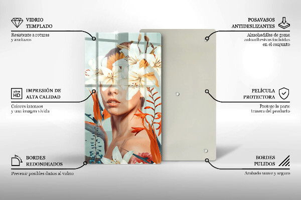 Skleněná krájecí deska Žena v květinách