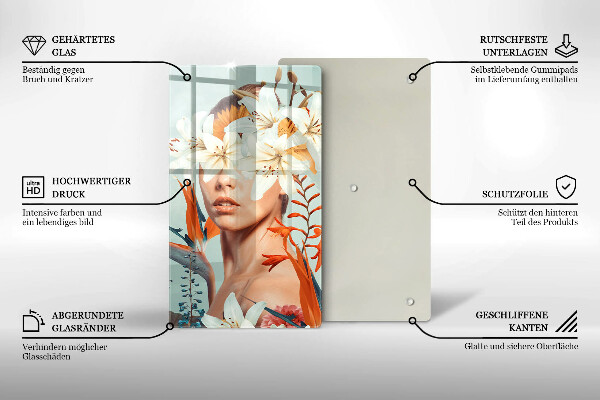 Skleněná krájecí deska Žena v květinách