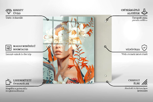 Skleněná krájecí deska Žena v květinách