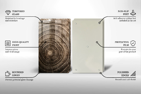 Skleněná krájecí deska Dřevěné kroužky