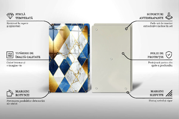 Skleněné krájecí prkénko Zlaté mramorové kosočtverce