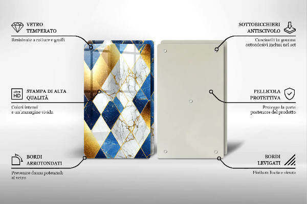 Skleněné krájecí prkénko Zlaté mramorové kosočtverce