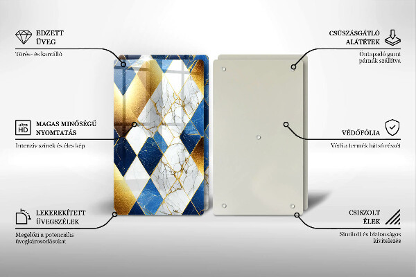 Skleněné krájecí prkénko Zlaté mramorové kosočtverce