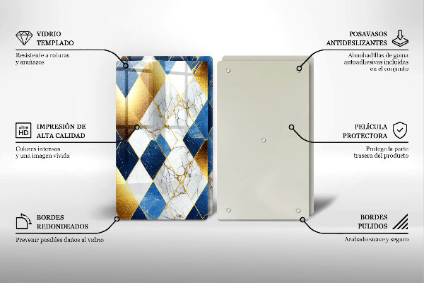 Skleněné krájecí prkénko Zlaté mramorové kosočtverce