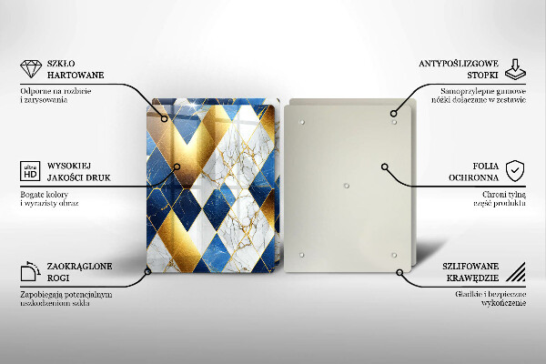 Skleněné krájecí prkénko Zlaté mramorové kosočtverce