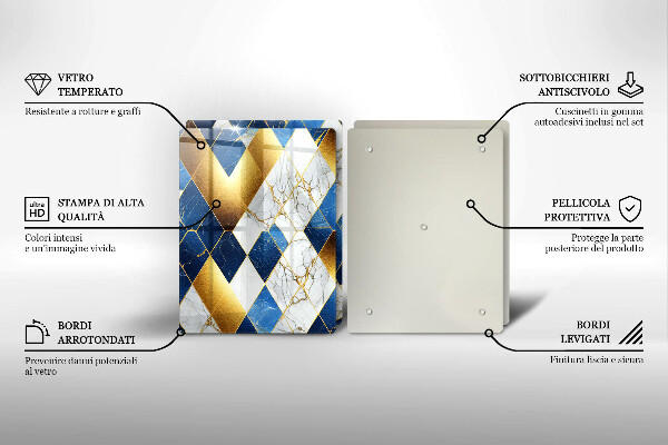 Skleněné krájecí prkénko Zlaté mramorové kosočtverce