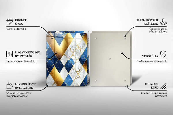 Skleněné krájecí prkénko Zlaté mramorové kosočtverce