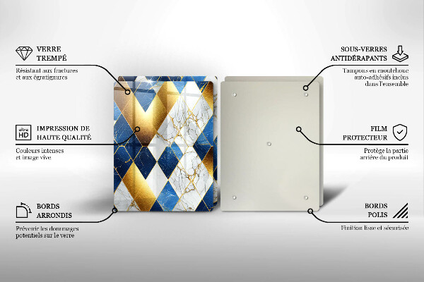 Skleněné krájecí prkénko Zlaté mramorové kosočtverce