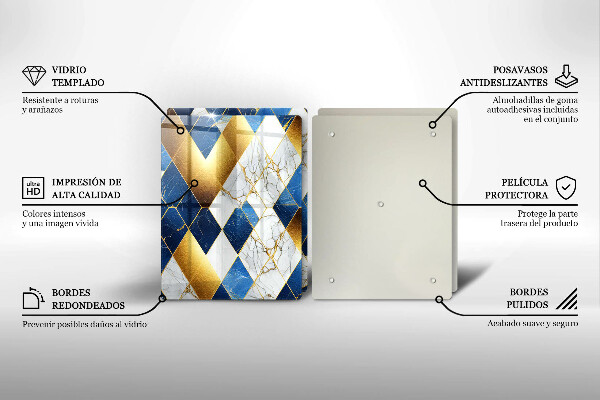 Skleněné krájecí prkénko Zlaté mramorové kosočtverce