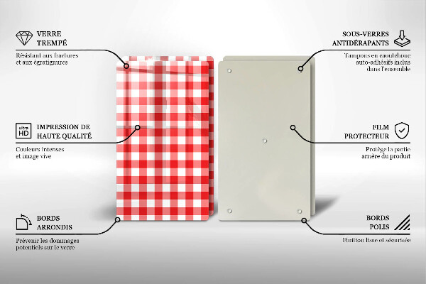 Skleněné krájecí prkénko Červeno-bílý kostkovaný vzor