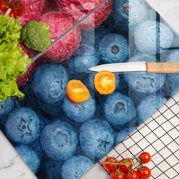 Skleněné krájecí prkénko Plody maliny a borůvky