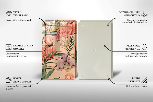 Skleněná krájecí deska Plameňáci ilustrace